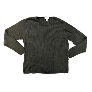 Vintage 90s Talbots Sweater Womens XL Black Cable Knit Pointelle Long Sleeve